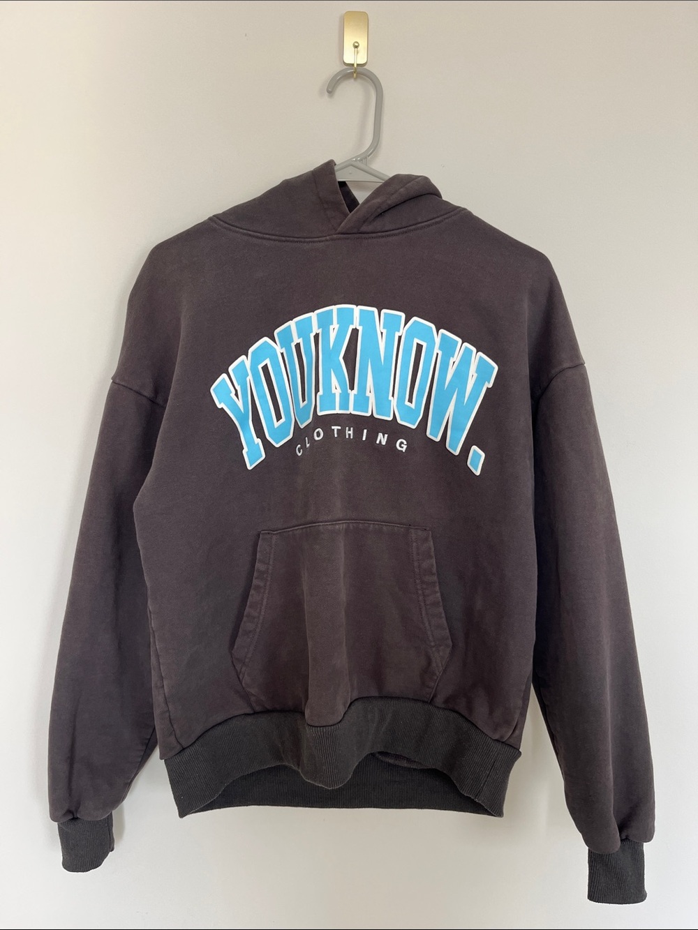 YOUKNOW. Charcoal Hoodie with Bold Blue Logo
